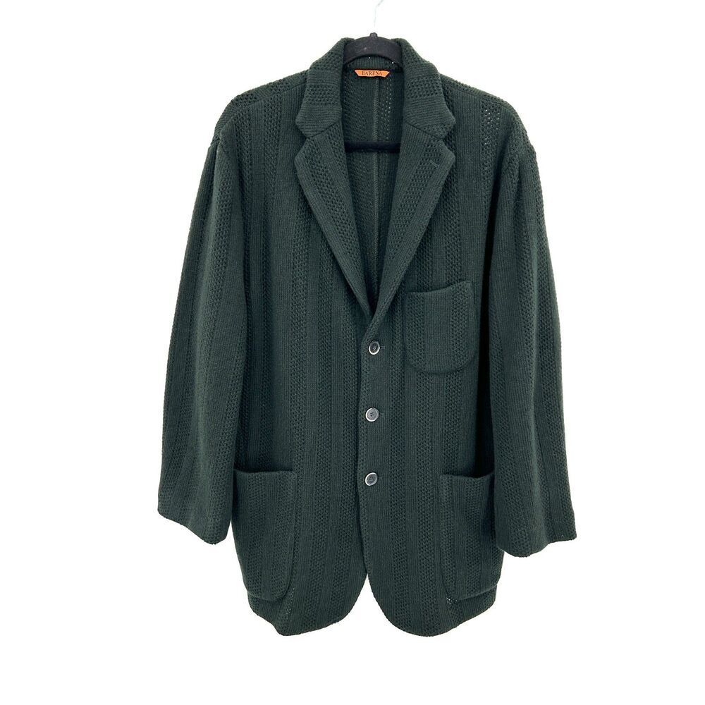 BARENA Venezia Men's Green Wool Knit Button Up Cardigan Blazer Sweater Size 54